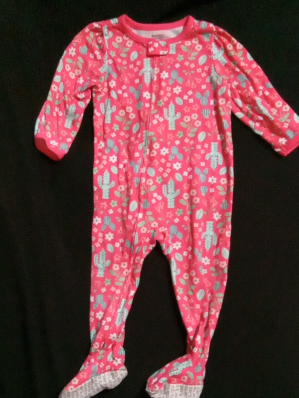 Girls' Pink Cactus Print Footed One-Piece Sleepsuit
